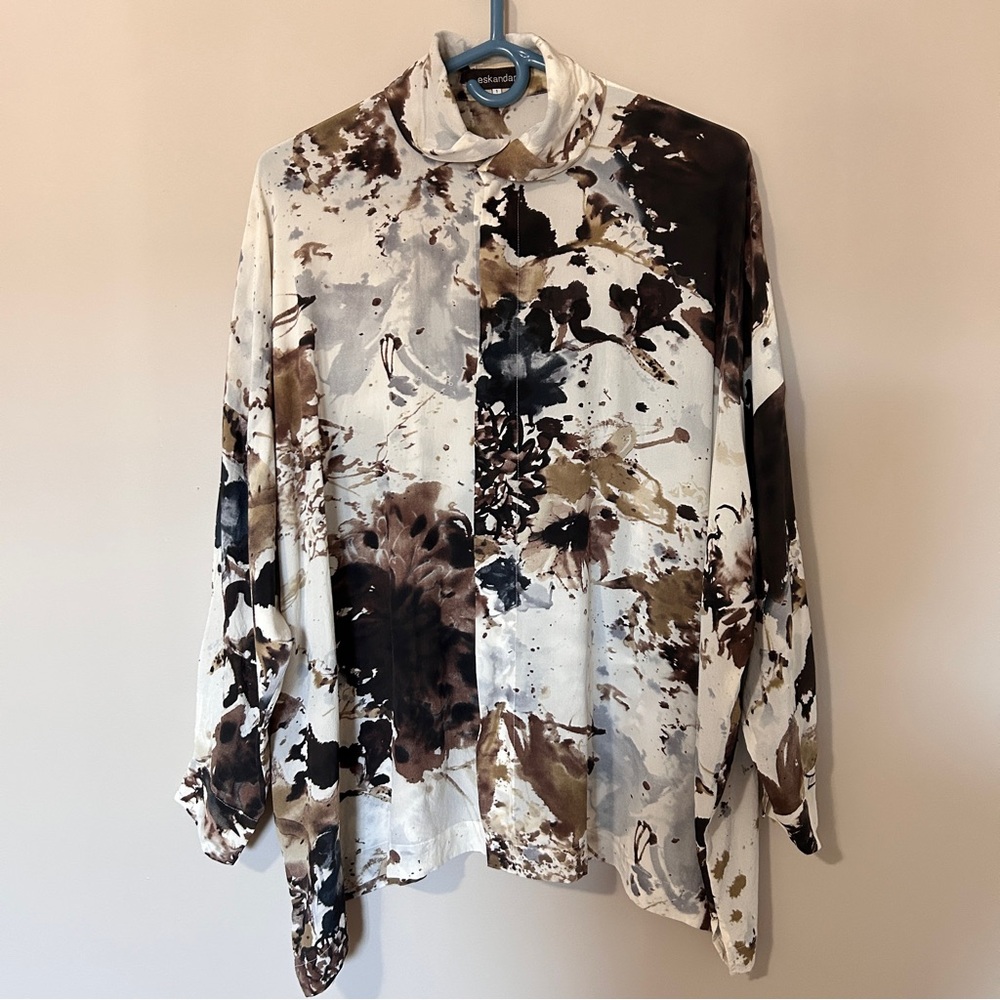 ✅sold✅ Eskandar 100% Silk Abstract Print Shirt – Oversized Fit